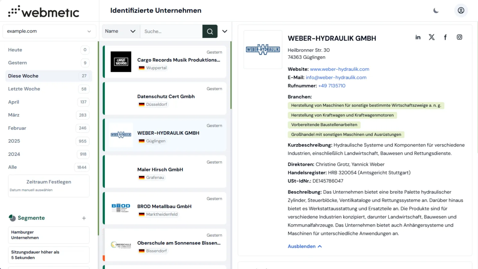 Webmetic Intent Signal Dashboard