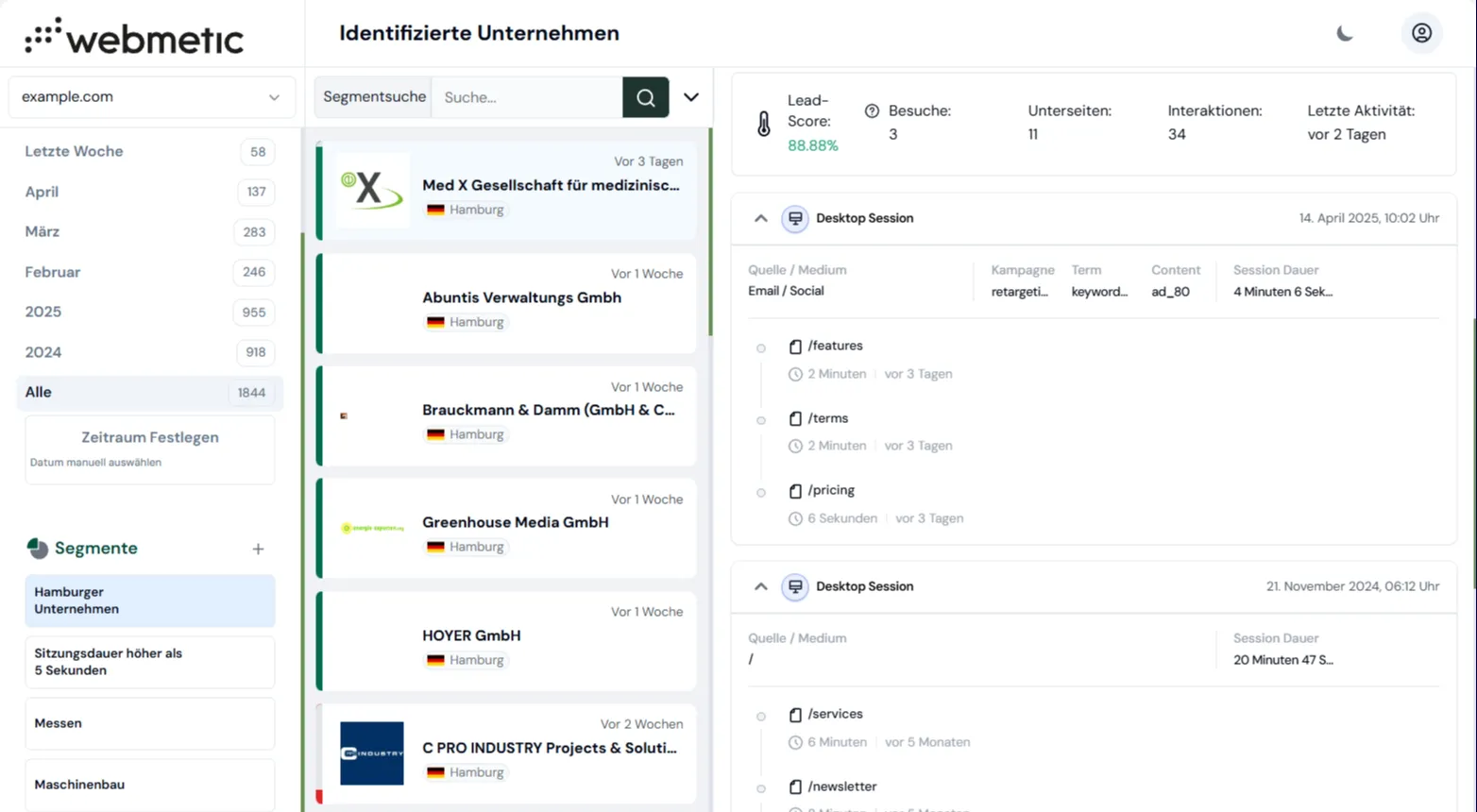 Webmetic Intent Scoring Dashboard