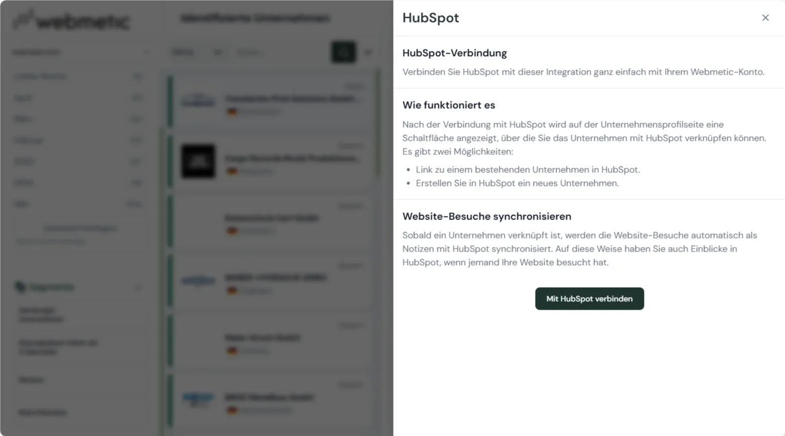 Webmetic Integration mit HubSpot